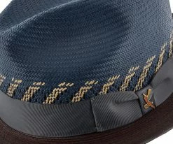 Brahman - Santana Navy/Brown Shantung Straw Fedora Hat