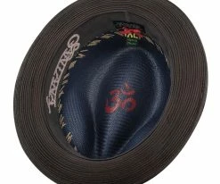 Brahman - Santana Navy/Brown Shantung Straw Fedora Hat