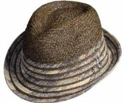 Men Pueblo - Santana Brown Raffia/Linen Blend Straw Fedora Hat
