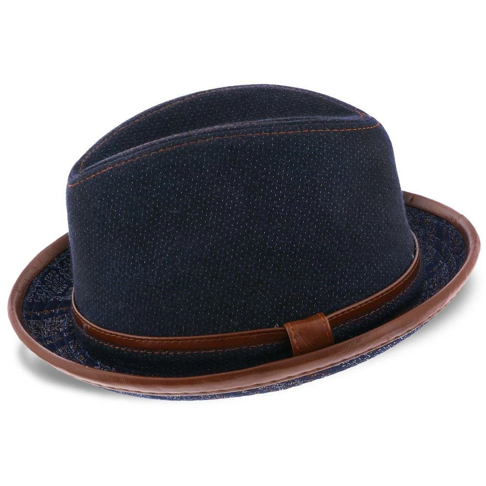 Coupon ๐ Diego - Santana Blue Cotton Denim Fedora Hat Men ๐ 2 Diego - Santana Blue Cotton Denim Fedora Hat Men