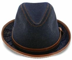 Coupon ๐ Diego - Santana Blue Cotton Denim Fedora Hat Men ๐ 10 Diego - Santana Blue Cotton Denim Fedora Hat Men