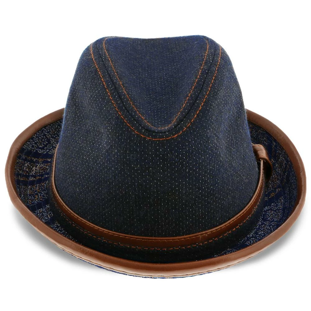 Coupon ๐ Diego - Santana Blue Cotton Denim Fedora Hat Men ๐ 3 Diego - Santana Blue Cotton Denim Fedora Hat Men