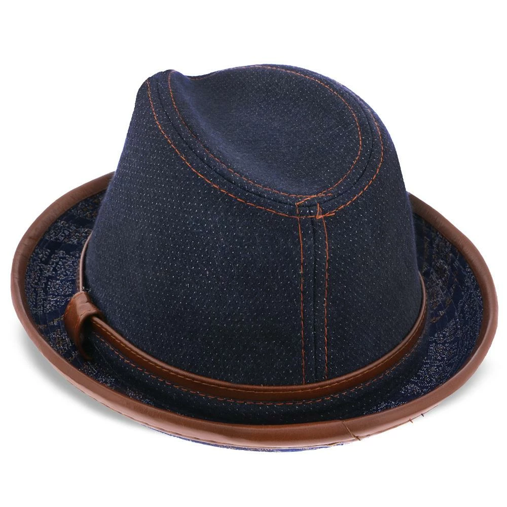 Coupon ๐ Diego - Santana Blue Cotton Denim Fedora Hat Men ๐ 5 Diego - Santana Blue Cotton Denim Fedora Hat Men