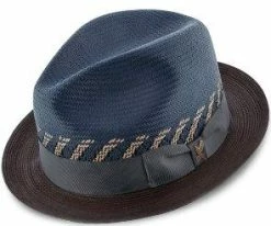 Brahman - Santana Navy/Brown Shantung Straw Fedora Hat
