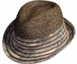 Men Pueblo - Santana Brown Raffia/Linen Blend Straw Fedora Hat