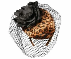 Scala LF145 Leopard Pillbox Headband Fascinator Hat W/ Flower Netting