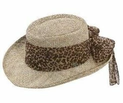 Sojourner - Scala LS106OS Natual Twisted Seagrass Gambler Hat W/ Animal Print Scarf Men