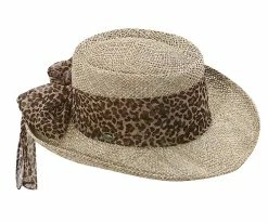 Sojourner - Scala LS106OS Natual Twisted Seagrass Gambler Hat W/ Animal Print Scarf Men
