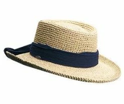 Men Kombucha - Scala LR241OS Natural Crocheted Raffia Straw Gambler Hat W/ Oyster Crinkle Cloth Band