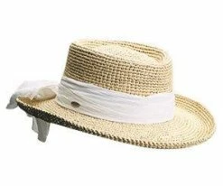 Men Kombucha - Scala LR241OS Natural Crocheted Raffia Straw Gambler Hat W/ Oyster Crinkle Cloth Band