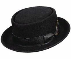 Debonair - Scala DF149 Black Crushable Wool Felt Porkpie Hat Men