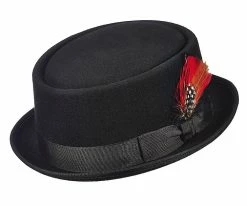 Scala WF572 Black Wool Felt Porkpie Hat Men