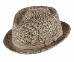 Men Skimmer - Scala MS270 Tan Paper Braid Diamond Crown Fedora Hat