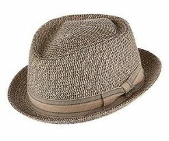 Men Skimmer - Scala MS270 Tan Paper Braid Diamond Crown Fedora Hat