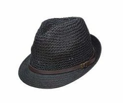Scala LT200 Natural Crocheted Toyo Straw Fedora Hat Men
