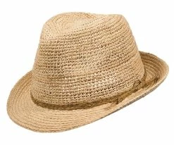 Lucky - Scala LR655 Natural Crocheted Raffia Straw Fedora Hat