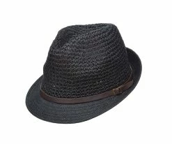 Scala LT200 Natural Crocheted Toyo Straw Fedora Hat Men