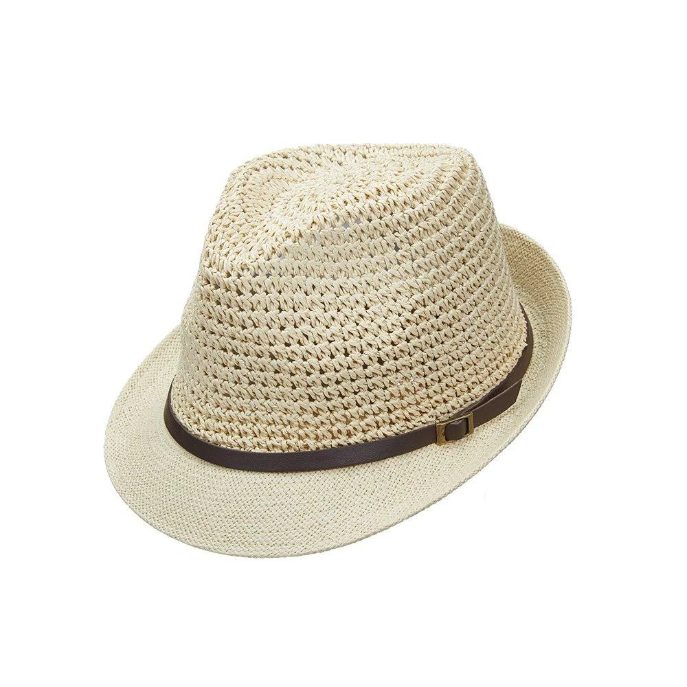 Brand new ⌛ Scala LT200 Natural Crocheted Toyo Straw Fedora Hat Men ⌛ 4 Scala LT200 Natural Crocheted Toyo Straw Fedora Hat Men