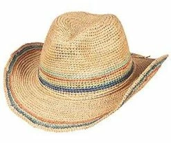 Scala LR679OS Light Colored Crocheted Raffia Straw Western Hat Men