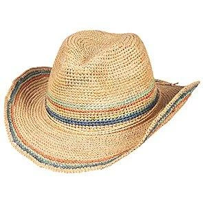 Scala LR679OS Light Colored Crocheted Raffia Straw Western Hat Men
