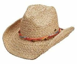 Lazio - Scala LR696 Natural Braided Raffia Straw Western Hat W/ Turquoise Band Men