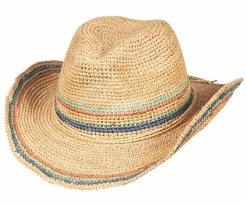 Scala LR679OS Light Colored Crocheted Raffia Straw Western Hat Men