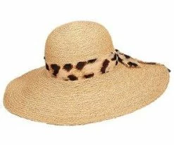 Men Namibia - Scala LR659 Natural Organic Raffia Braid Wide Brim Hat W/ Animal Print Scarf