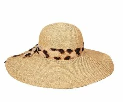 Men Namibia - Scala LR659 Natural Organic Raffia Braid Wide Brim Hat W/ Animal Print Scarf