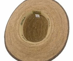 Sun Baked - Scala LR509OS Tea Fine Crocheted Raffia Straw Wide Brim Hat Men
