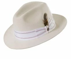 Men Artemis - Stacy Adams SAW624 Ivory Wool Felt Snap Brim Fedora Hat