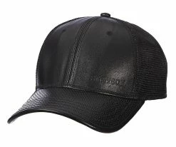 Andes - Stetson STC230 Black Perforated Leather Baseball Cap W/ Mesh Back