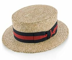 Sennett - Stetson Natural Cowburq Straw Boater Hat (Navy/Red Band) - TSSNETR Men