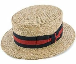 Sennett - Stetson Natural Cowburq Straw Boater Hat (Navy/Red Band) - TSSNETR Men
