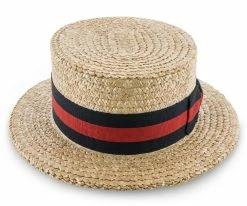 Sennett - Stetson Natural Cowburq Straw Boater Hat (Navy/Red Band) - TSSNETR Men