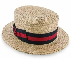 Sennett - Stetson Natural Cowburq Straw Boater Hat (Navy/Red Band) - TSSNETR Men