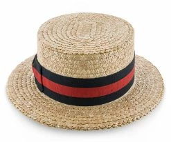 Sennett - Stetson Natural Cowburq Straw Boater Hat (Navy/Red Band) - TSSNETR Men