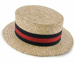Sennett - Stetson Natural Cowburq Straw Boater Hat (Navy/Red Band) - TSSNETR Men