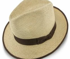 Men Twisted Runabout - Stetson Natural Twisted Panama Fedora Hat (Brown Band) - TSTRUNN