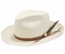 Buy ๐ Men Tallahassee - Stetson Natural Shantung Straw Fedora Hat โจ 11 Men Tallahassee - Stetson Natural Shantung Straw Fedora Hat