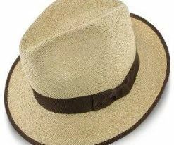 Men Twisted Runabout - Stetson Natural Twisted Panama Fedora Hat (Brown Band) - TSTRUNN