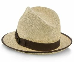 Men Twisted Runabout - Stetson Natural Twisted Panama Fedora Hat (Brown Band) - TSTRUNN