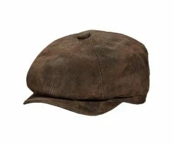Men Birmingham - Stetson STW199 Brown Weathered Leather Newsboy Cap