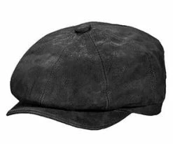 Men Birmingham - Stetson STW199 Brown Weathered Leather Newsboy Cap