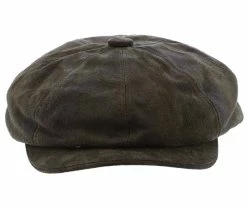 Men Birmingham - Stetson STW199 Brown Weathered Leather Newsboy Cap