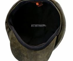 Men Birmingham - Stetson STW199 Brown Weathered Leather Newsboy Cap
