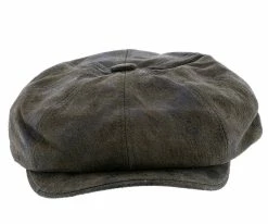 Men Birmingham - Stetson STW199 Brown Weathered Leather Newsboy Cap