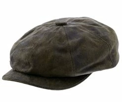 Men Birmingham - Stetson STW199 Brown Weathered Leather Newsboy Cap