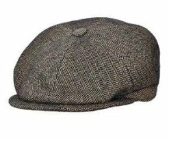 Oliver Twist - Stetson STW225 Brown Wool Blend Herringbone Newsboy Cap - Made In Italy