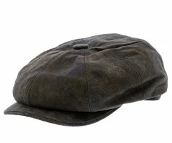 Men Birmingham - Stetson STW199 Brown Weathered Leather Newsboy Cap