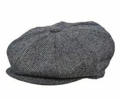 Stetson STW201 Grey Wool Blend Herringbone Newsboy Cap Men